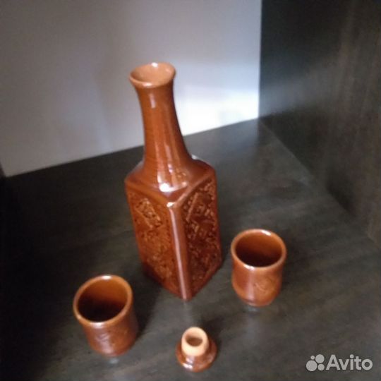 Графин(кувшин, штоф)глиняный с 2 стопочками