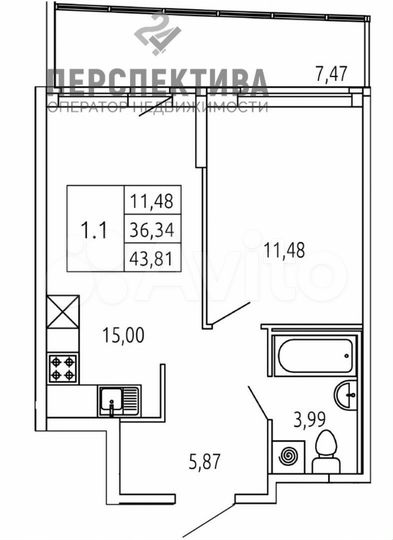 1-к. квартира, 43,8 м², 14/23 эт.