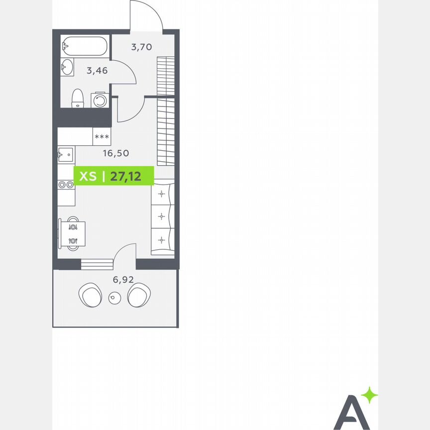 Квартира-студия, 25,5 м², 8/12 эт.