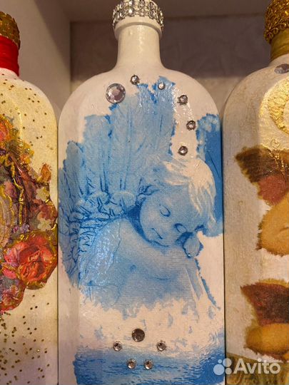 Бутылки с ангелами декупаж 4 шт