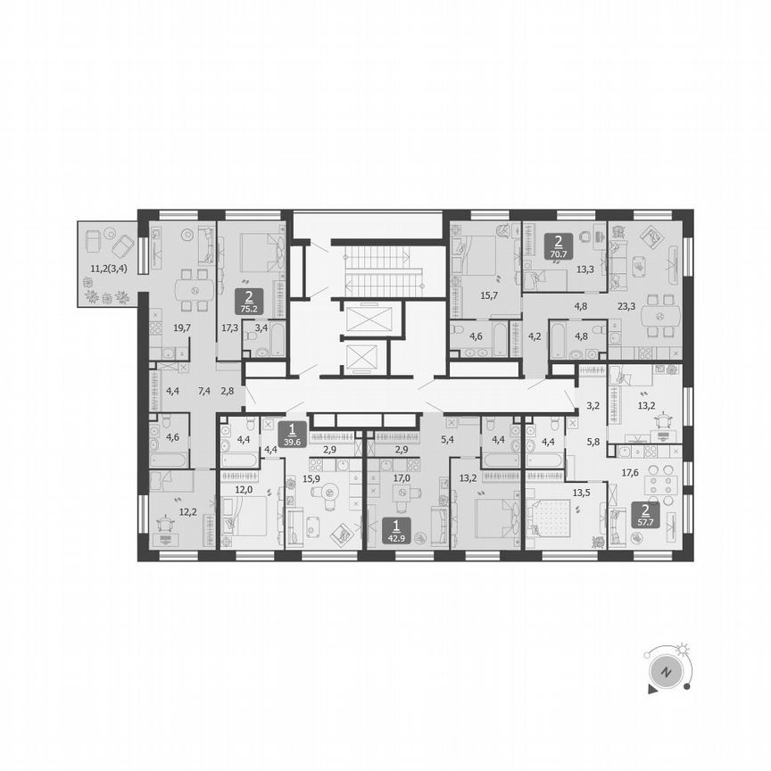 2-к. квартира, 70,7 м², 2/19 эт.
