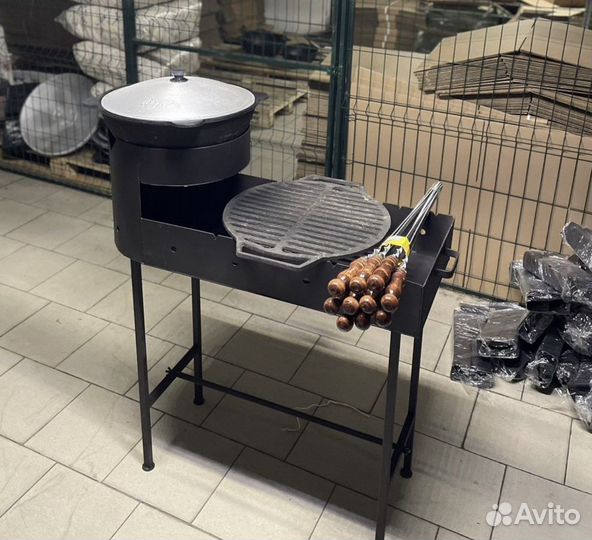 Мангал с печью под казан / шампура / решетки