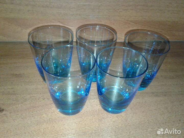 Стопки зеленого, голубого стекла, СССР - винтаж