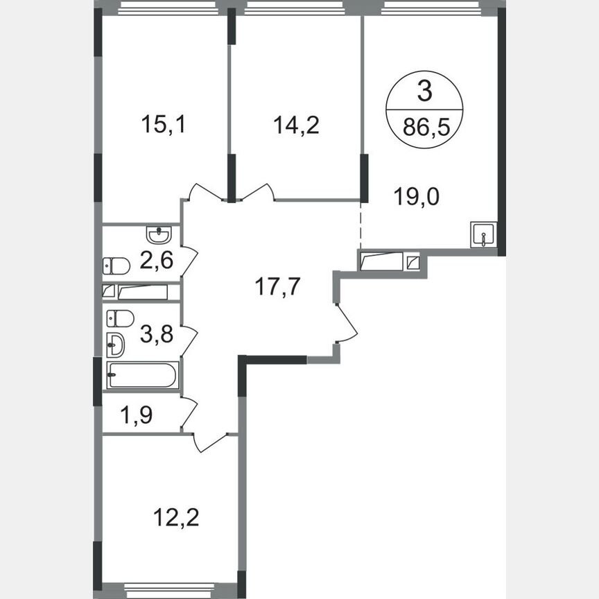 3-к. квартира, 86,5 м², 13/17 эт.