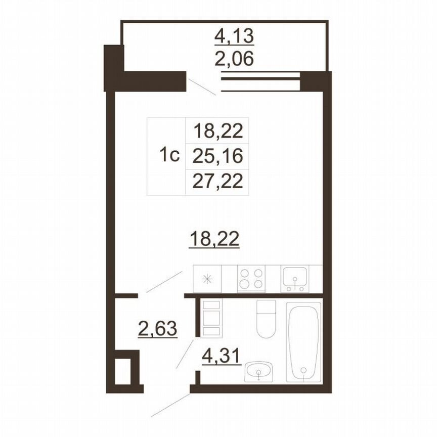 Квартира-студия, 27,2 м², 2/6 эт.