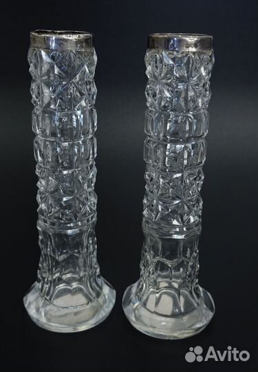 Парные вазы хрусталь серебро 800 пробы 19 век