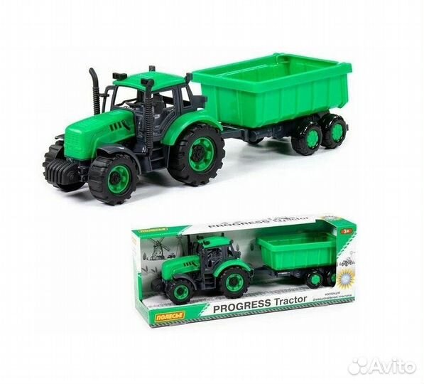 Прогресс, трактор с прицепом, зеленый, 91284