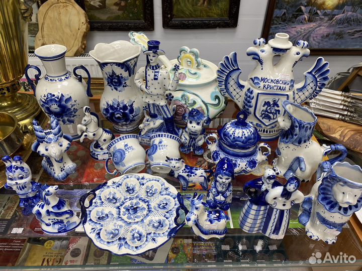 Гжель посуда фигурки штоф