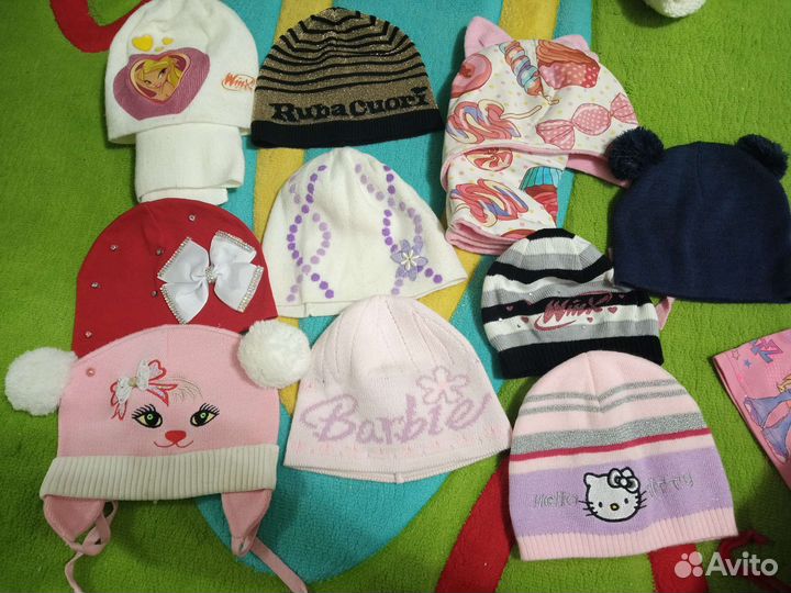 Большой выбор шапок шарфов варежек на девочку 0-3г
