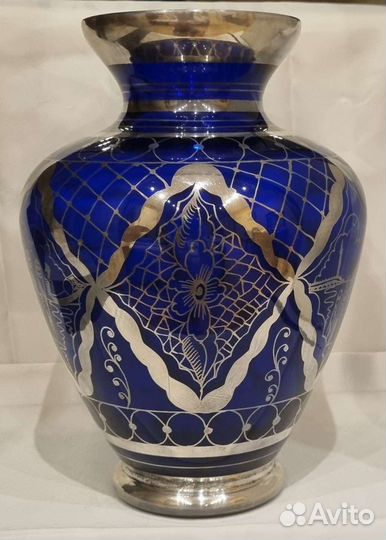 Ваза для цветов италия кобальт серебро