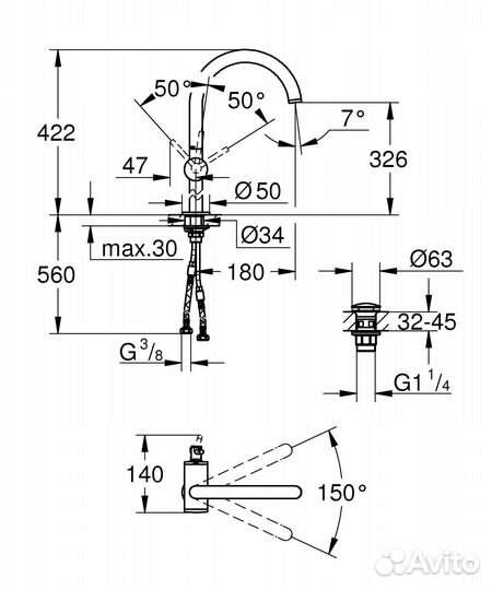 Смеситель для раковины grohe atrio 32647003