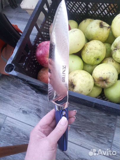 Нож поварской Xituo VG-10 дамаск чёрный и синий