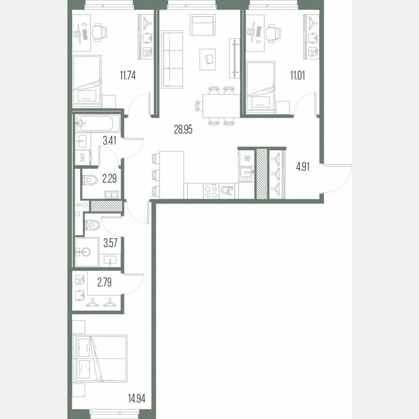 3-к. квартира, 83,6 м², 2/10 эт.