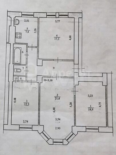 4-к. квартира, 88,3 м², 2/5 эт.