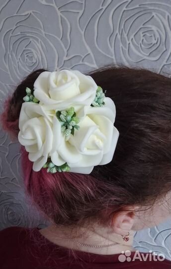 Украшение для волос розы на свадьбу, на вечер
