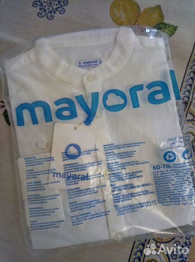 Новая белая рубашка Майорал, Испания, 128/8 лет