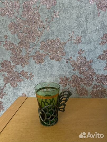 Стопки зеленое стекло в подстаканнике СССР