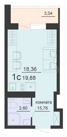 Квартира-студия, 19,9 м², 2/20 эт.