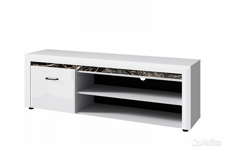 Whiteblack, Тумба RTV 1D2N. Цвет белый / белый гля