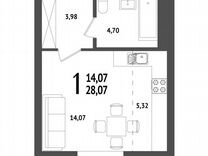 Квартира-студия, 28,1 м², 6/25 эт.