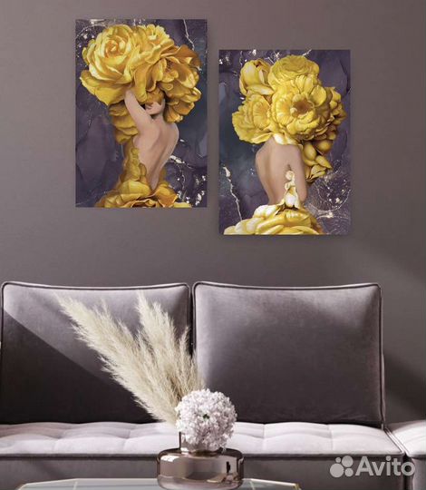 Картины на холсте Девушки с пионами для интерьера