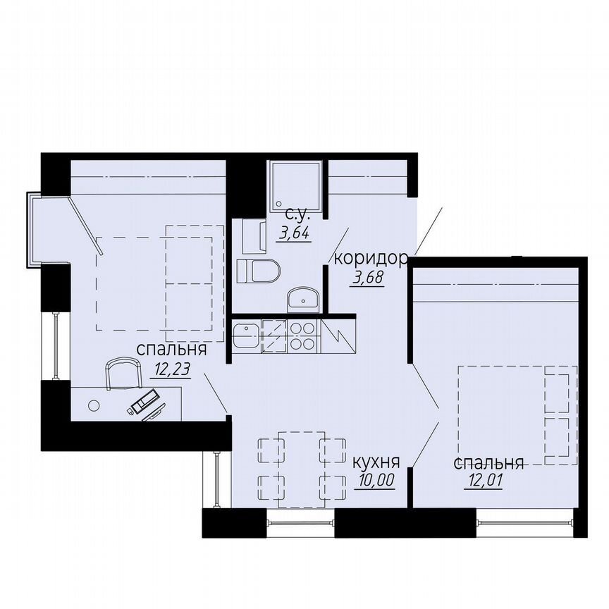 2-к. апартаменты, 41,6 м², 4/10 эт.