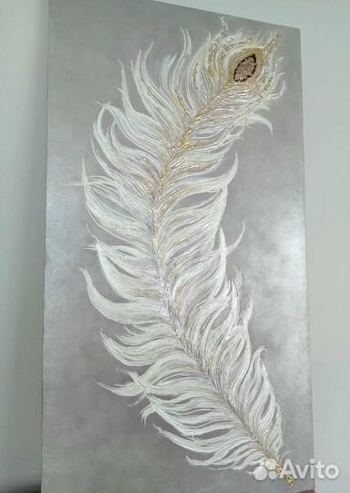 Картина золото на холсте перламутр перо текстурная