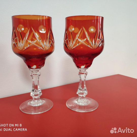 Фужер рубиновый, алмазная грань СССР(Красный май)