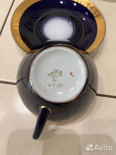 Чайный сервиз СССР кобальт с позолотой