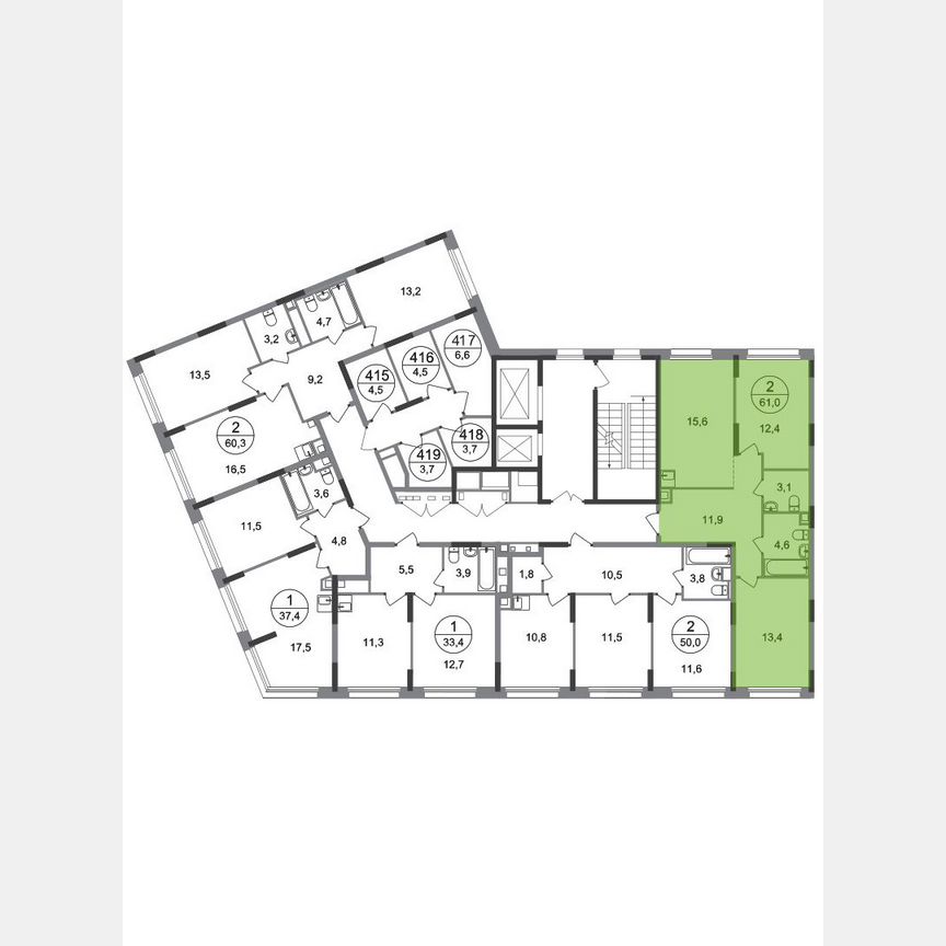 2-к. квартира, 61 м², 2/17 эт.