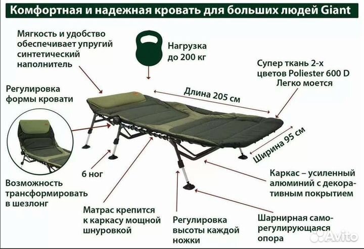 Раскладушка кровать карповая Camping World Giant