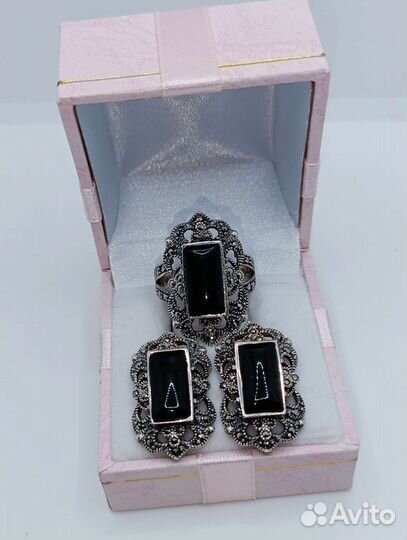 Винтажный серебряный гарнитур серьги с кольцом