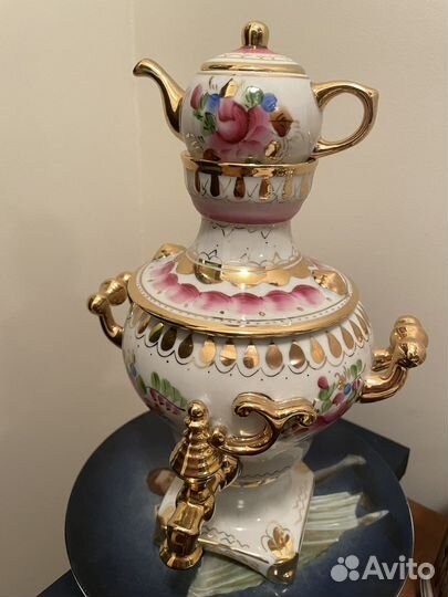 Гжель, самовар, сахарница СССР