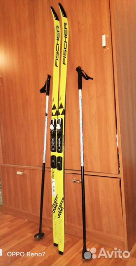 Беговые лыжи fischer 150 с креплениями + палки