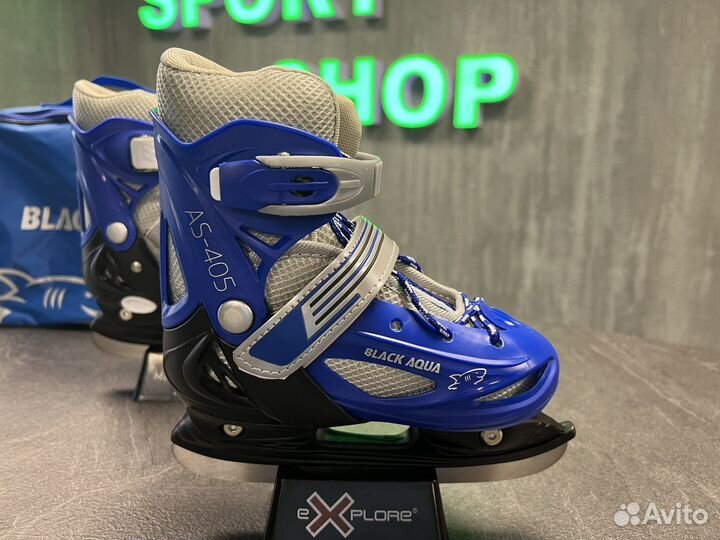 Детские ледовые коньки black aqua