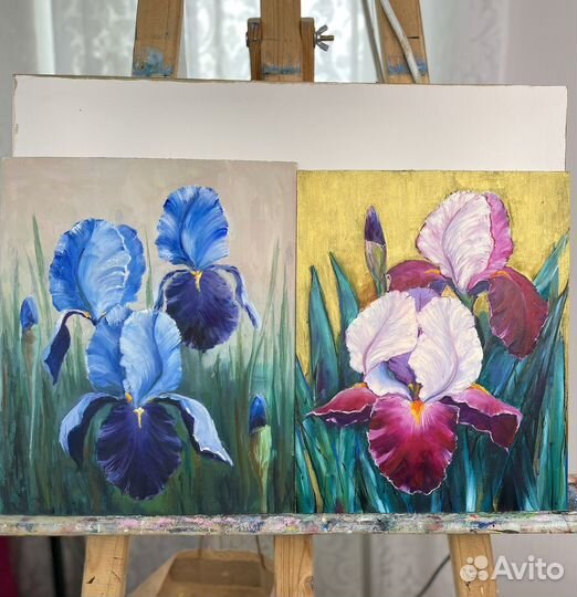 Картина маслом цветы ирисы