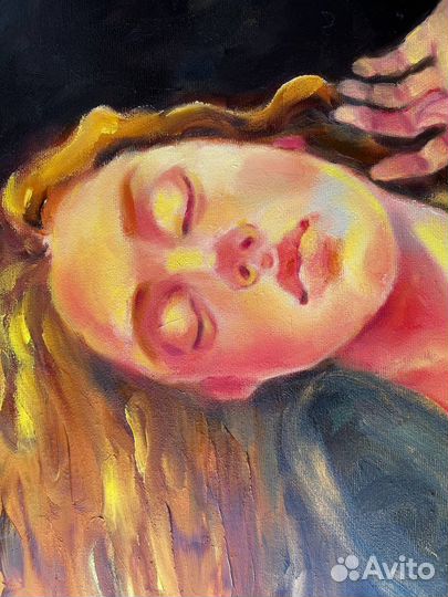 Картина маслом оригинальная темный фон девушка