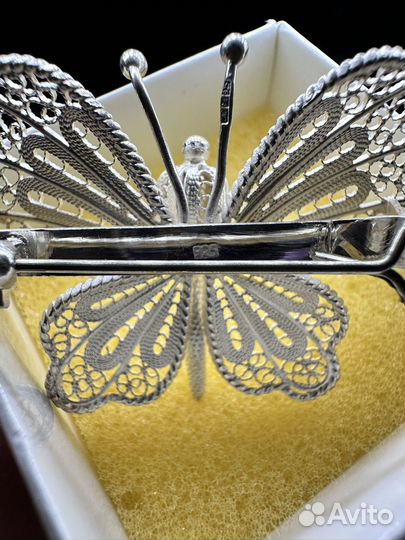 Брошь бабочка серебро 925 филигрань Лефкара Кипр