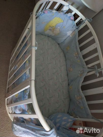 Кроватка трансформер овальная с матрасами и компле