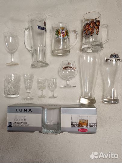 Рюмки, бокалы,стаканы, фужеры хрусталь и стекло