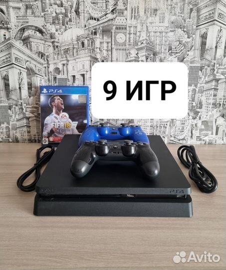 Sony PS4 Slim 500gb + 2 геймпада + 9 игр