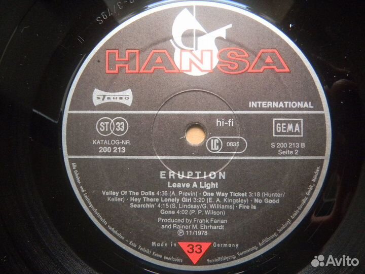 Eruption Leave A Light Germany Hansa 1979 EX/EX