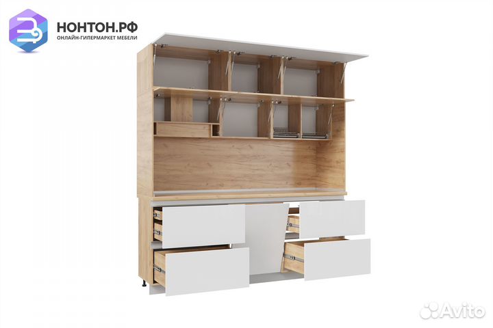 Кухня Лорен 2.2 м дуб крафт золотой / глянцевый бе