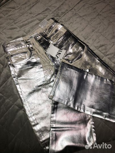 Джинсы Zara 36 размер straight металлик оригинал
