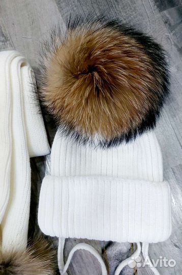 Шапка и шарф с натуральным мехом