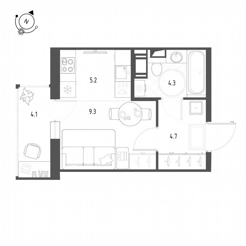 Квартира-студия, 24,7 м², 8/12 эт.