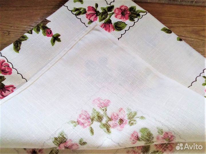 Скатерть льняная с рисунком винтаж