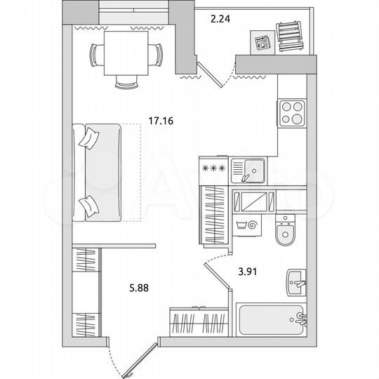 Квартира-студия, 29,2 м², 16/17 эт.
