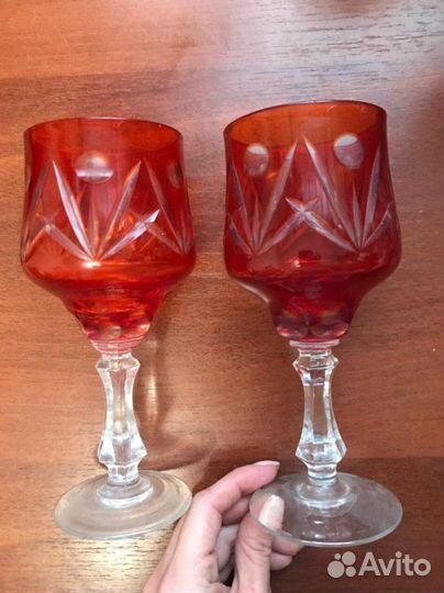 Фужер рубиновый, алмазная грань СССР(Красный май)