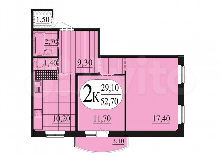 2-к. квартира, 52,7 м², 11/16 эт.